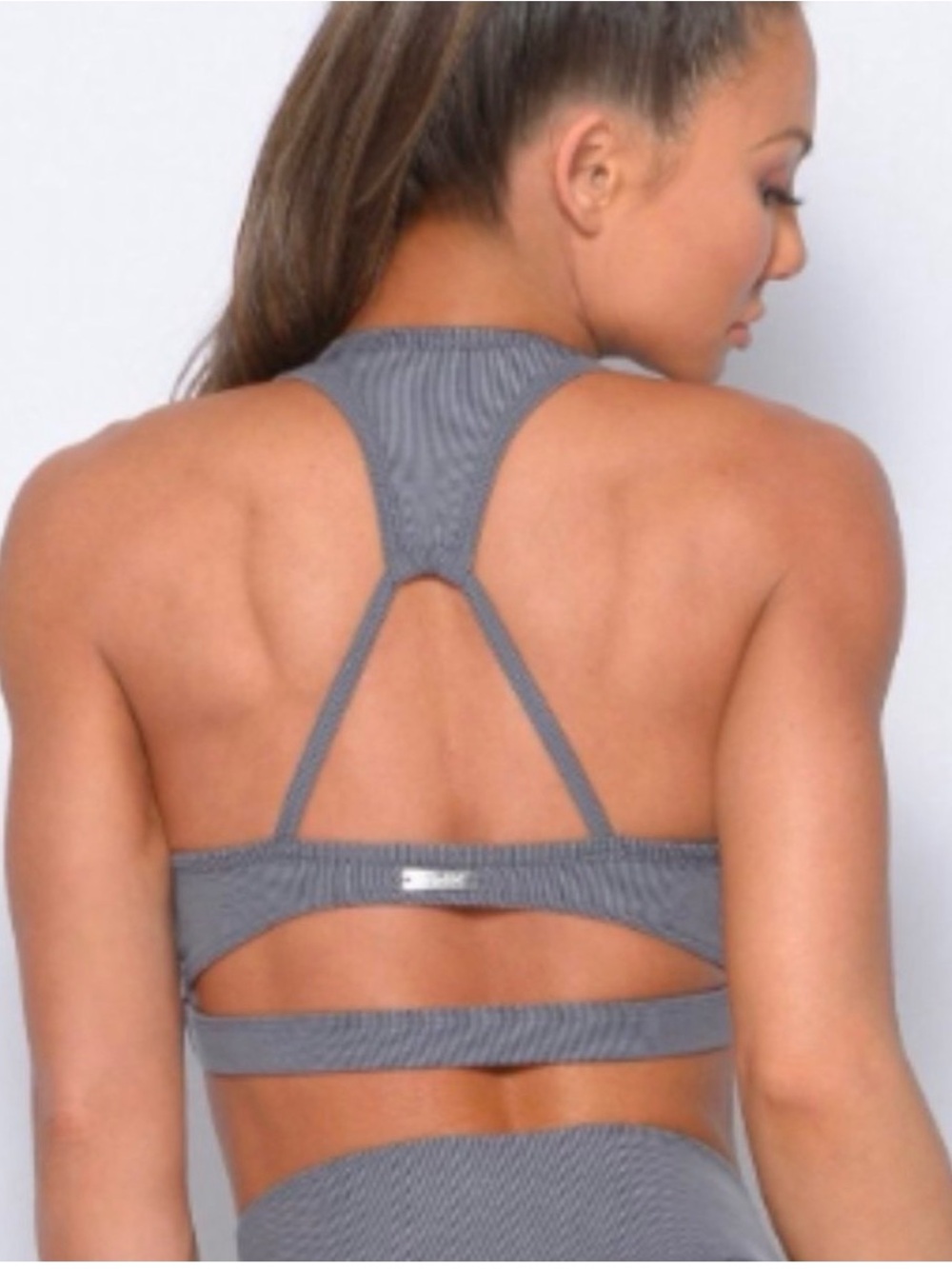 Bombshell Sportswear Gray Ribbed Racerback Sports Bra - Picture 5 of 5